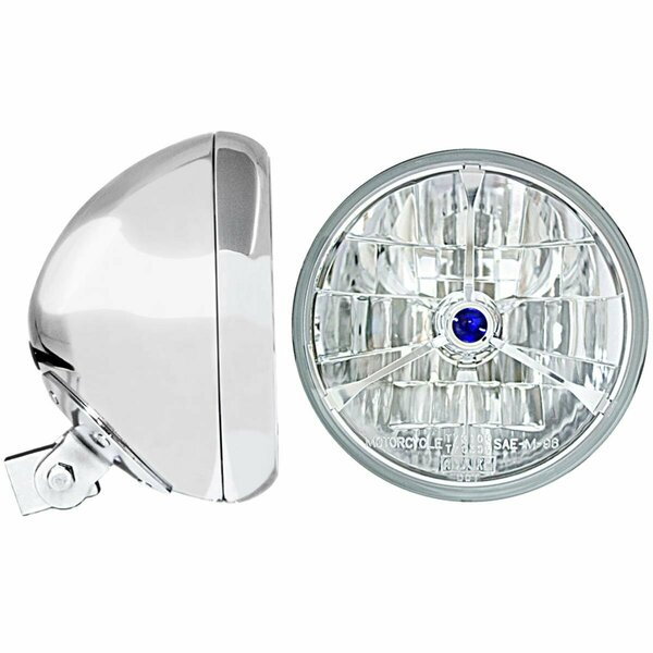 Newalthlete 7 in. Universal Headlight Bucket - Chrome with T70300 DC Blue Dot Headlamp NE3538239